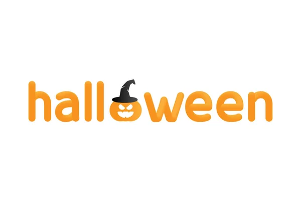 Halloween Text Vector Illustration Pumpkin Wearing Witch Hat Vector Illustration — Stock Vector
