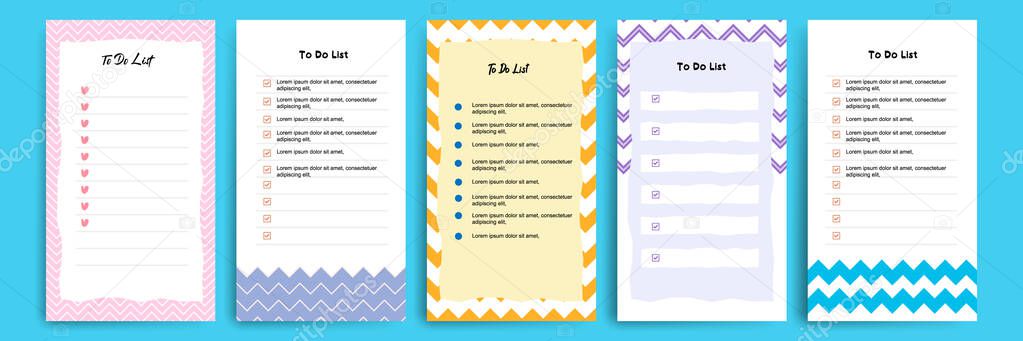 Set collection of to do check list blank daily or weekly planner. Suitable for print and web, social media story stories banner, diary, notebook template layout with file document geometric pattern