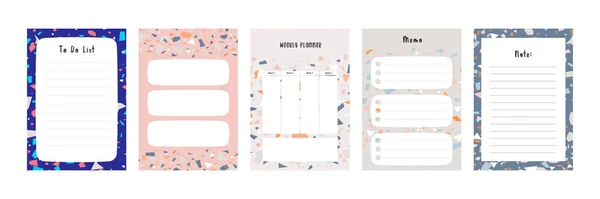 カラフルな空白のメモノートレターファイルドキュメントのセットコレクション抽象的なTerrazzoシームレスなパターンとダイアリーブックテンプレートレイアウト 現代的なミニマル トレンディーな抽象的な背景ベクトル図 — ストックベクタ