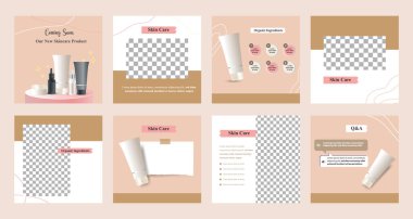 Asgari modern moda ve güzel sosyal medya pankart toplama kiti pembe renkli. İndirim dahil, fotoğraf izole ürün ekran platformu, botanik yaprak elementli şablon tasarımı. eps