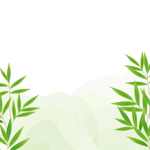 Realistiska Gröna Bambu Trädblad Med Akvarell Vit Fyrkantig Bakgrund Bild — Stockfoto