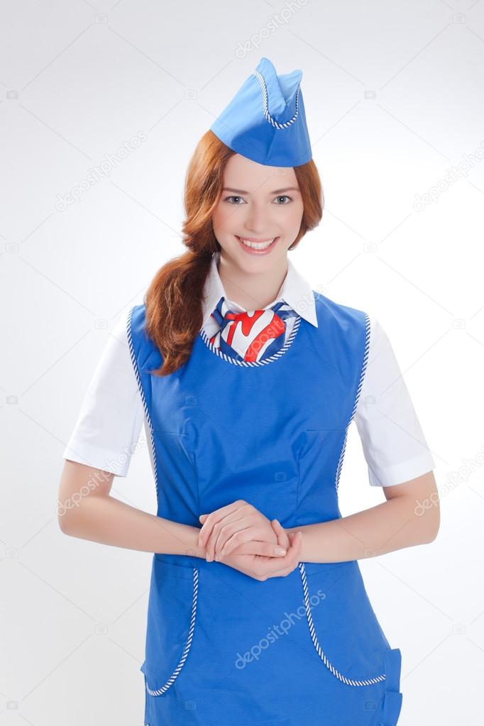 beautiful girl in blue uniforms