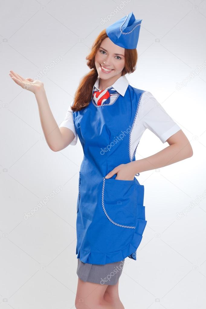 beautiful girl in blue uniforms