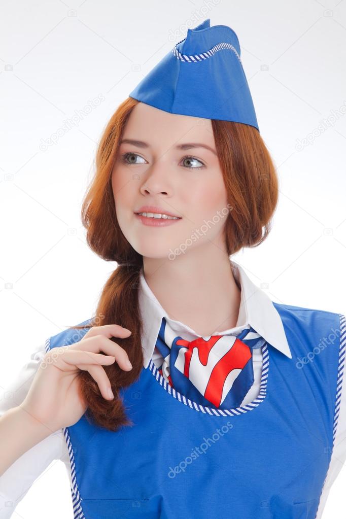 beautiful girl in blue uniforms