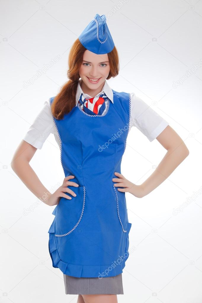 beautiful girl in blue uniforms