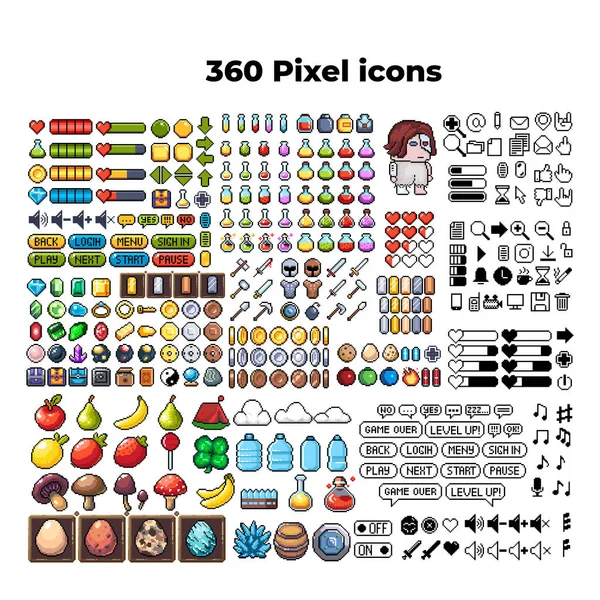 Conjunto Iconos Gráficos Píxeles Bits Ilustración Vectorial Aislada Arte Del — Archivo Imágenes Vectoriales