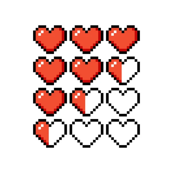 8-bit piksel grafik simgeleri seti. İzole vektör çizimi. Oyun sanatı. kalp.