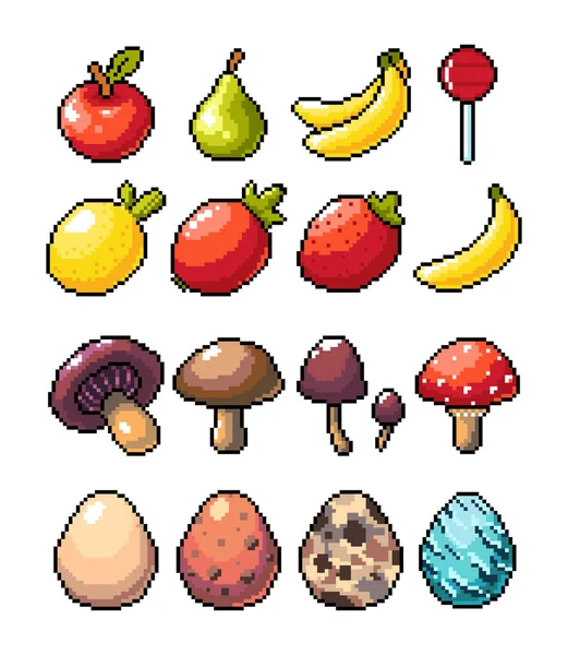 Conjunto Ícones Gráficos Pixel Bits Ilustração Vetorial Isolada Frutas Elixir — Vetor de Stock