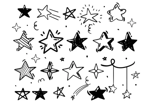 Dibujo a mano estilo Doodle. estrellas de diferentes formas. Ilustración vectorial aislada — Vector de stock