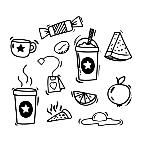 Dibujo a mano estilo Doodle. Comida y bebida. Ilustración vectorial aislada — Archivo Imágenes Vectoriales