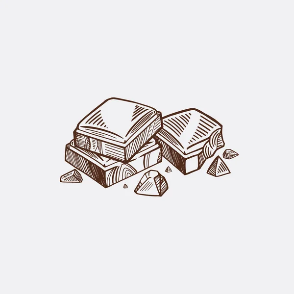 Шматочки Чорно Білого Шоколаду Векторний Ескіз Ізольований Фон — стоковий вектор
