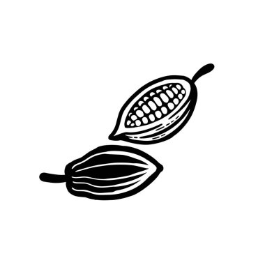 Kakao fasulyesi siyah sembolü. Beyazda izole edilmiş.