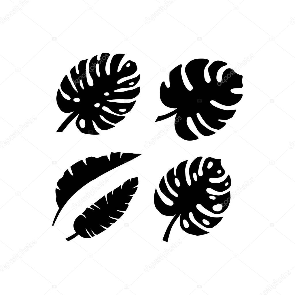 Set of silhouettes of palm leaves isolated on a white background. vector EPS10.