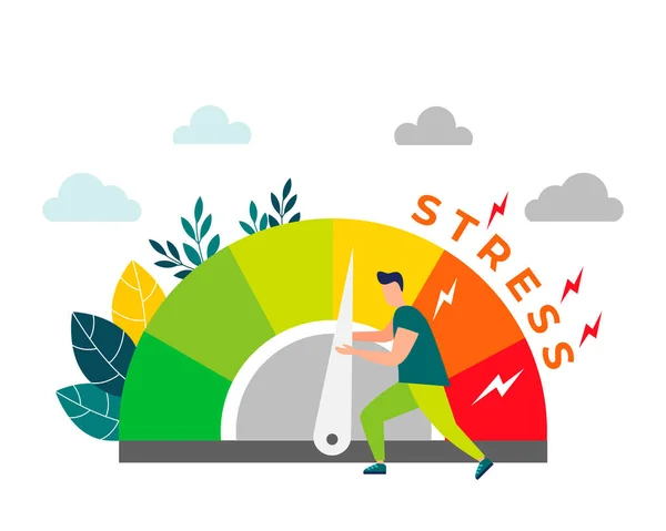 Verlicht stress. Stressniveaus worden verminderd door het concept van probleemoplossing. Moe van frustratie, emotionele overbelasting. Vector illustratie in platte stijl . — Stockvector