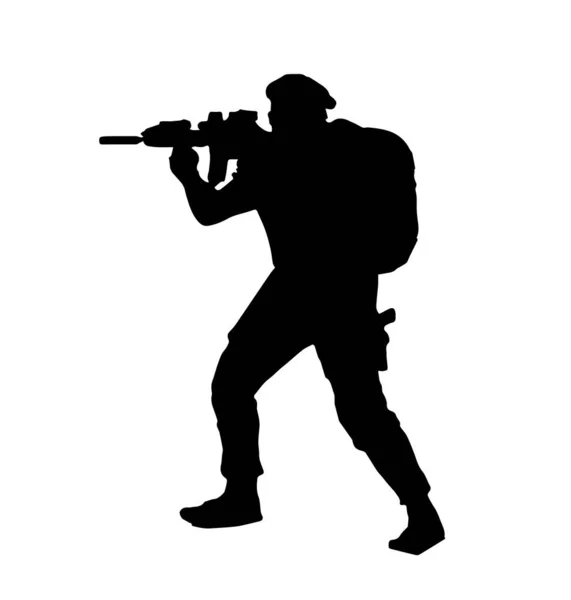 Silhouettes Soldiers Troops Special Purpose Soldier Carries Guard Ranger Border — Stock Vector