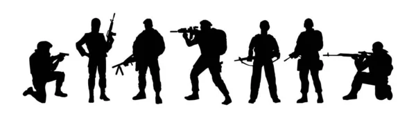 Silhouettes Soldiers Special Forces Armed Military Soldier Stands Guard Rangers — Stock Vector