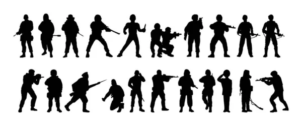 Silhouettes Soldiers Troops Special Purpose Armed Military Soldier Guard Rangers — Stock Vector