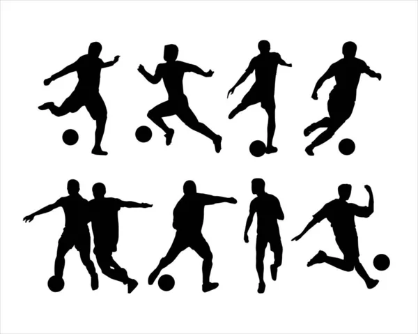 Silhuett Fotbollsspelare Med Boll Idrottare Svart Stencil Ikon Fotbollsspelarens Logo — Stock vektor