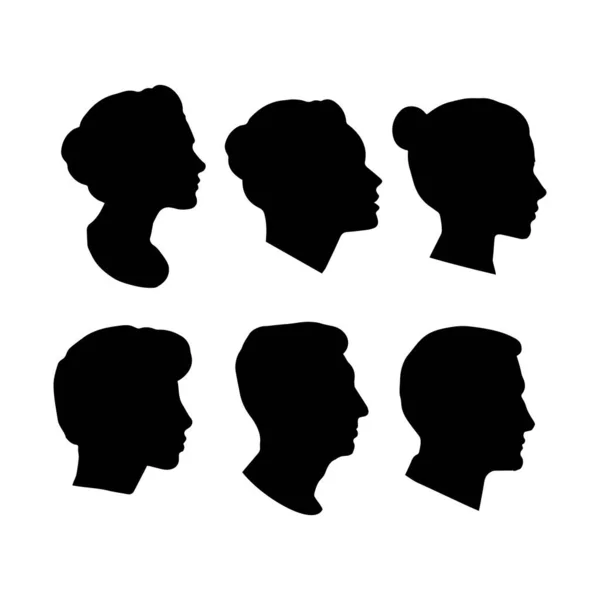 Ensemble de silhouettes de têtes de peuples. Silhouettes vectorielles de femmes et d'hommes représentées de profil. Contexte isolé SPE 10. — Image vectorielle