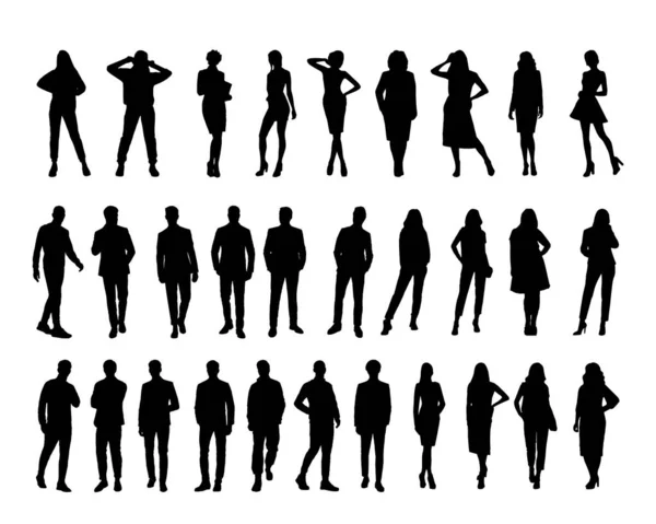 Vector business man silhouetteSet van silhouetten van zakenmensen. Vector zwarte silhouetten. Vector stencil geïsoleerde achtergrond. — Stockvector