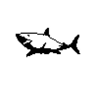 Piksel köpekbalığı silueti beyaz vektörde izole edildi.