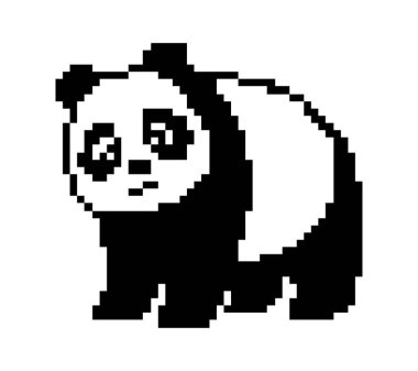 Panda siyah ve beyaz pikseller. İzole edilmiş arkaplan