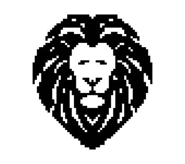 Siyah beyaz bir aslan pikselinin başı. İzole edilmiş arkaplan