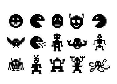 Piksel canavarları. 8 bit vektör görüntüsü. izole arkaplan