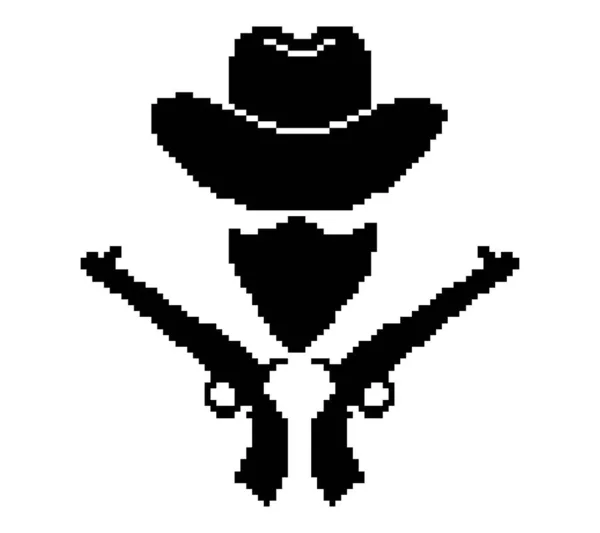 Portrait Homme Portant Chapeau Masque Cow Boy Style Pixel Cowboy — Image vectorielle