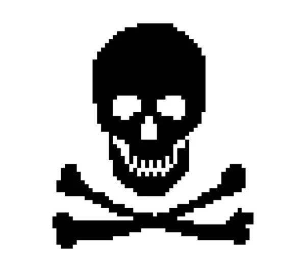 Jolly Roger Skull Pixel Art Pirate Robber — Stock Vector