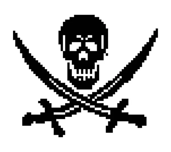 Pirat Pixelkonst Jolly Roger Skull Havsrövare — Stock vektor