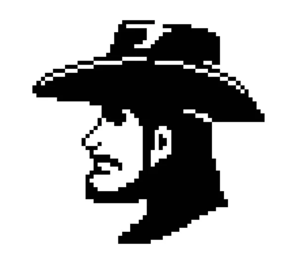 Portrait Homme Portant Chapeau Masque Cow Boy Style Pixel Cowboy — Image vectorielle