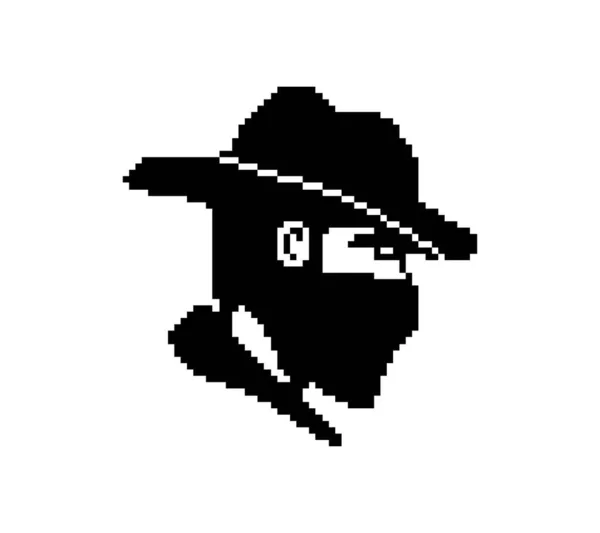 Ritratto Uomo Con Cappello Maschera Cowboy Stile Pixel Cowboy Ladro — Vettoriale Stock