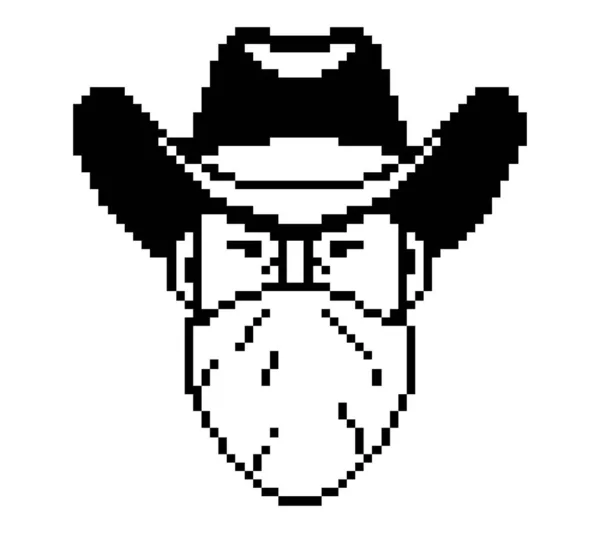 Retrato Homem Chapéu Máscara Cowboy Estilo Pixel Cowboy Ladrão — Vetor de Stock