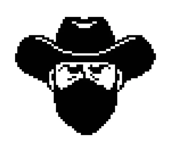 Portrait Homme Portant Chapeau Masque Cow Boy Style Pixel Cowboy — Image vectorielle