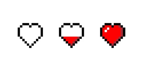 Piksel Kalp Aşk Yükleme Seti Izole Vektör Illüstrasyonu — Stok Vektör