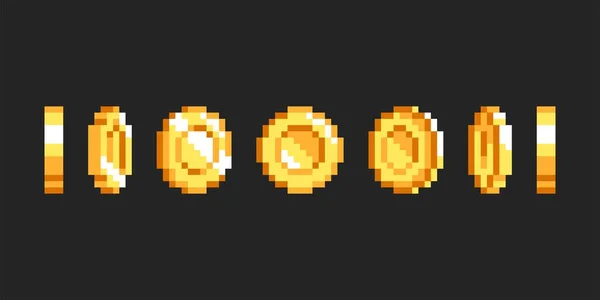 Pixel Animación Moneda Oro Para Bit Juego Retro Arte Del — Vector de stock