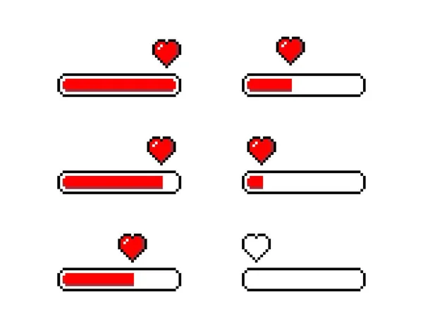 Pixelherz Love Loading Set Isolierte Vektorillustration — Stockvektor