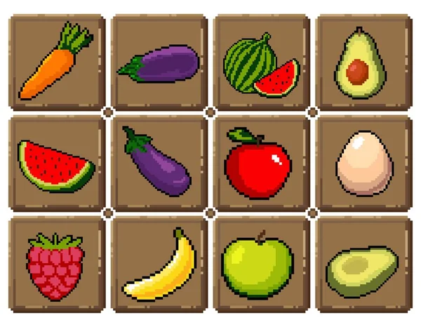 Conjunto Ícones Gráficos Pixel Bits Ilustração Vetorial Isolada Frutas Elixir — Vetor de Stock