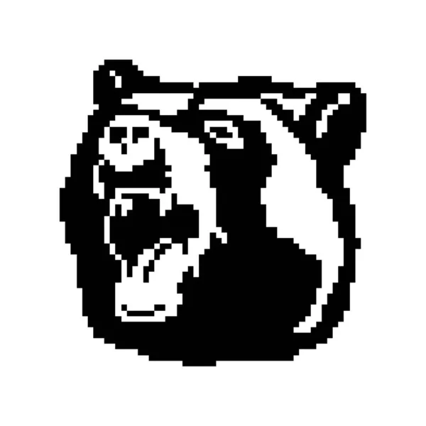 Black and white vector drawing of a bear. Pixel art. — Stock Vector