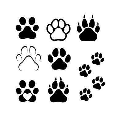 Köpek ya da kedi ayak izleri. İzole edilmiş vektör silueti.