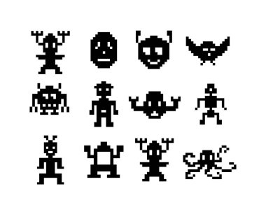 Piksel canavarları. 8 bit vektör görüntüsü. izole arkaplan