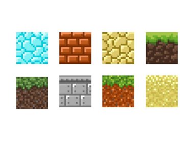 Platformların piksel sanatı için dokular. Vektör izole şablonu