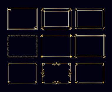 Sanat deco tarzında altın süsler. Arap klasik dekoratif altın çerçeve, retro geometrik dekoratif çerçeve ve süslü altın köşeler .