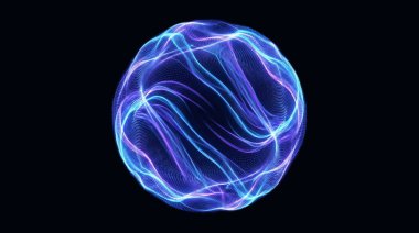 Yapay Zeka ve Bilim Konsepti İçin Parlayan Dijital Dalgalı 3D Enerji Küresi