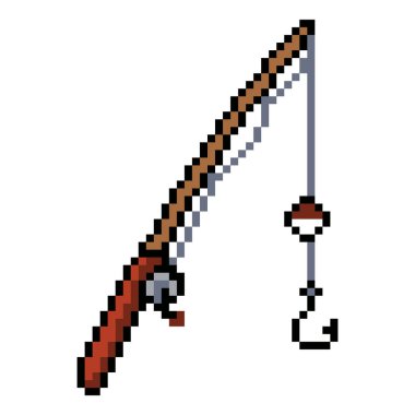 Piksel Sanat Balık Çubuğu ile Kanca Simgesi Şeffaf Arkaplanda İzole Edildi