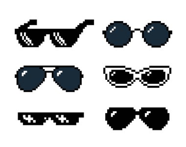 Piksel Sanat Sanatı Güneş Gözlüğü Simgeleri Ayarları - Cool Retro Gözlük Koleksiyonu