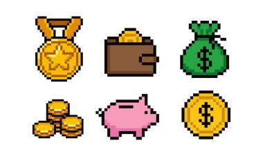 Piksel sanat parası ve finans - vektör izole arkaplan