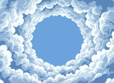 Mavi Gökyüzü Merkezi ile Piksel Sanat Bulutu Çerçevesi Arkaplanı