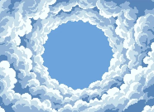 Mavi Gökyüzü Merkezi ile Piksel Sanat Bulutu Çerçevesi Arkaplanı